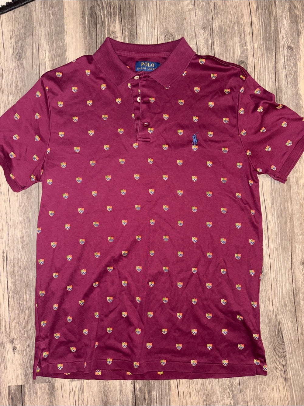 Polo Ralph Lauren Shirt Mens Medium Crest Logo 1/4 Button Burgundy